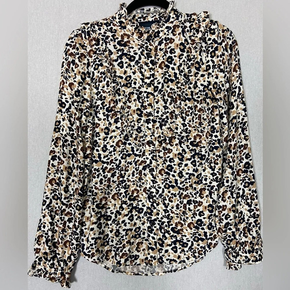 Maeve Anthropologie Katia Ruffled cheetah printed Button-down Blouse Sz 0 - Picture 2 of 15